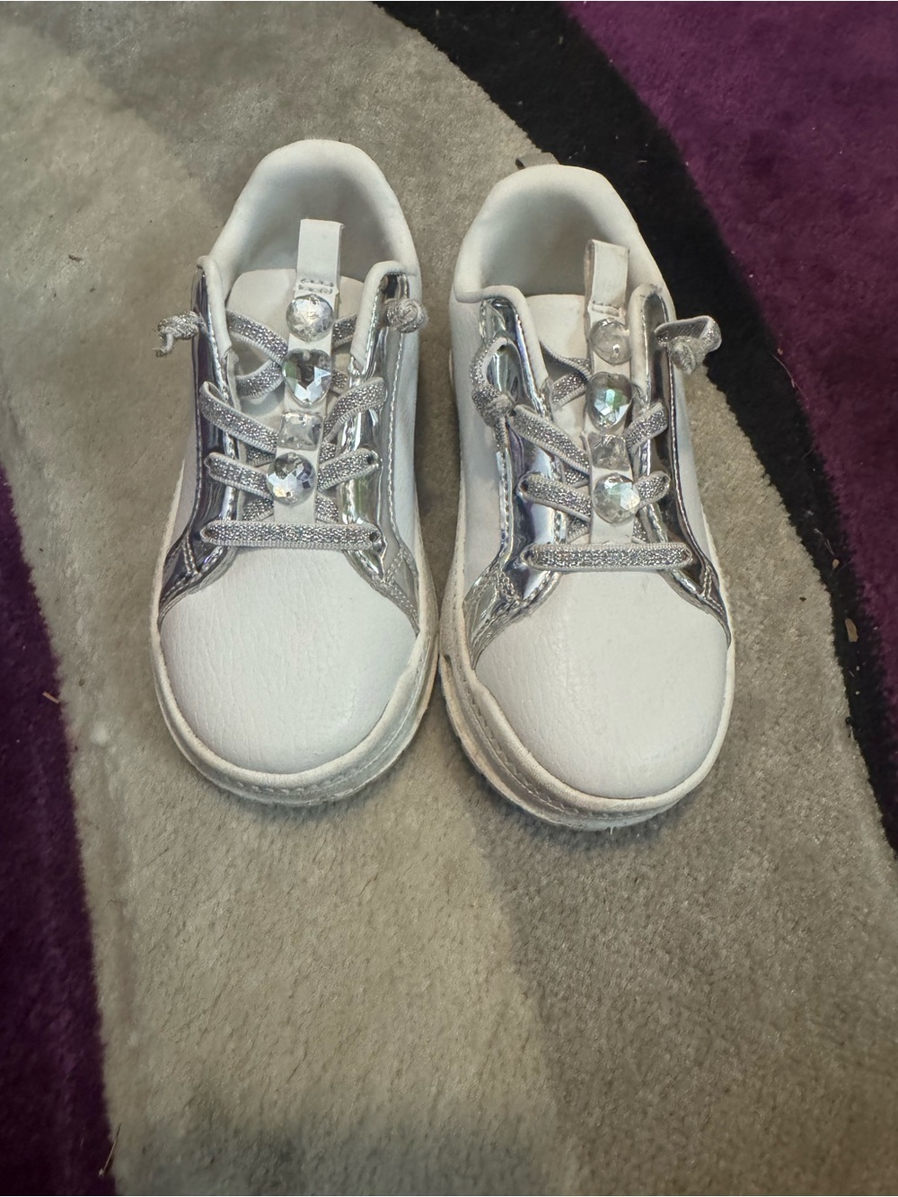 Carter's White and Silver Gem-Embellished Kids Sneakers